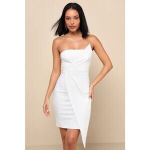 Lulu's White Asymmetrical Strapless Mini Dress